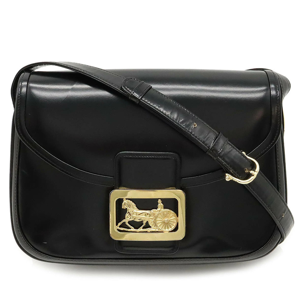Celine Shoulder Bag Hobo Carriage Leather Black Gold